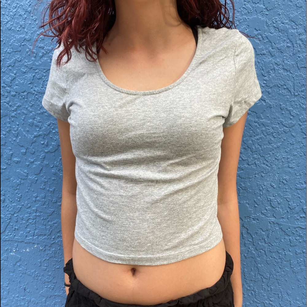 Gray Lace Back Crop Tee